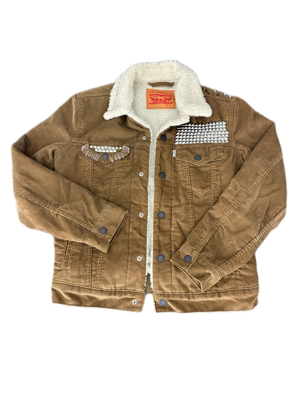 Custom Studded  Levi’s Corduroy Sherpa Lined Trucker Jacket Punk/Grunge Unisex